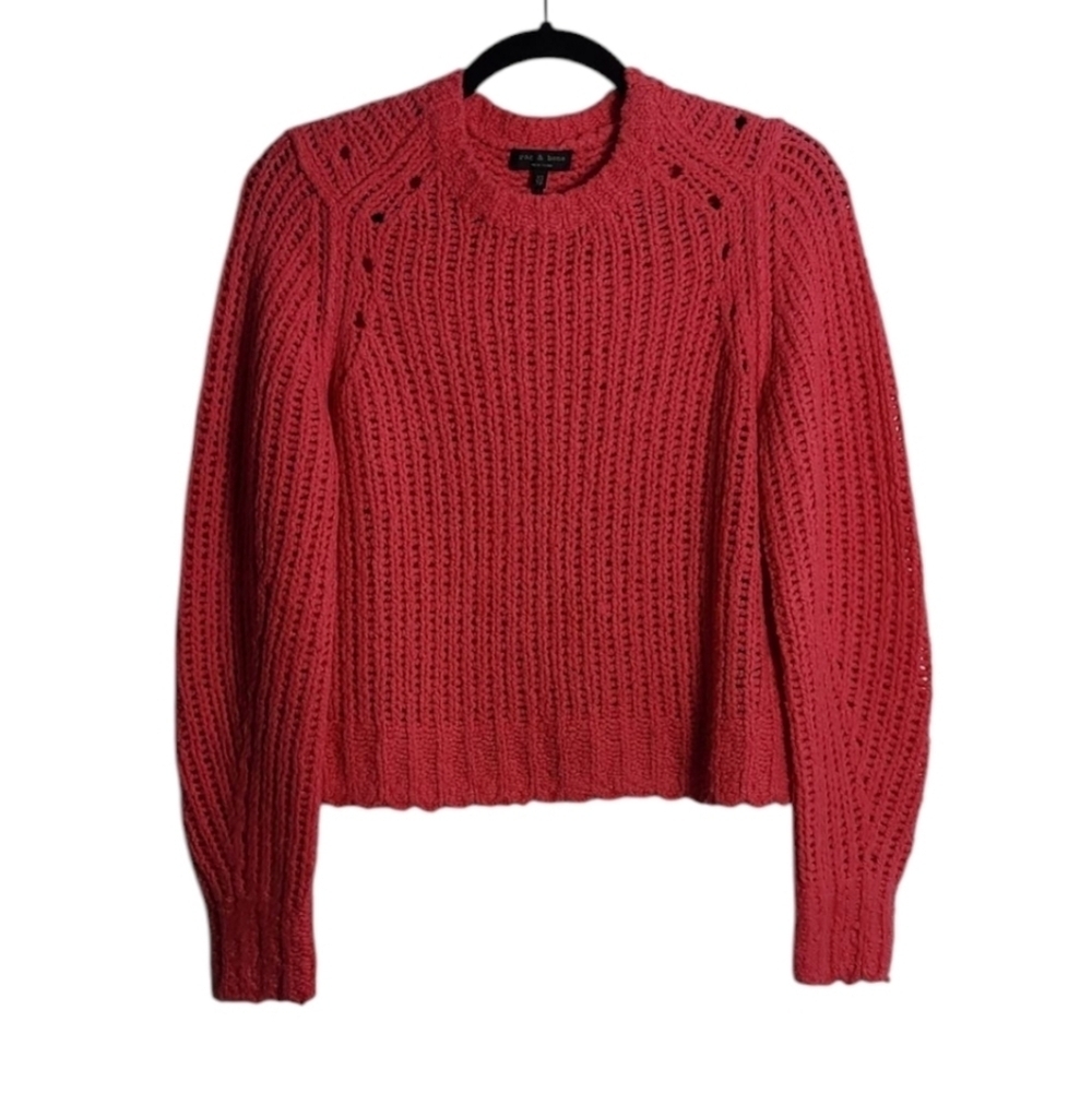 RAG & BONE Arizona Merino Wool Open Knit Sweater in Pink Size XS